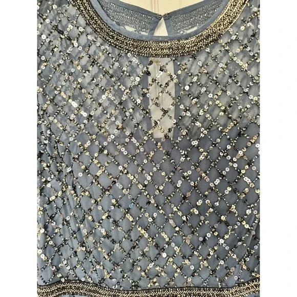 NWT Adrianna Papell Beaded Evening Gown Or Mother of Bride Sz 10 Blue - Picture 3 of 16